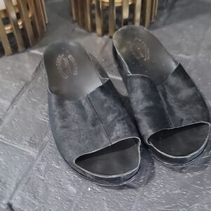 Kork-ease Black Women's Cowhide Slide Sandals